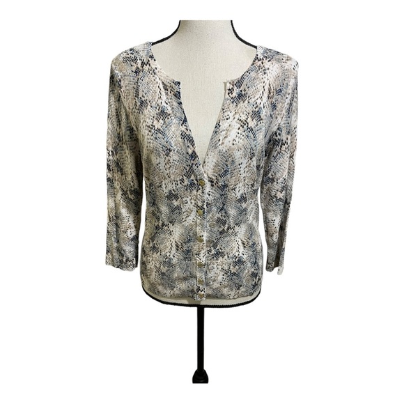 White House black market womens cardigan snap buttons snake rayon size medium - Picture 4 of 12